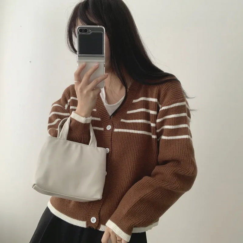 ChicV Collar Striped Cardigan Sweater Coat
