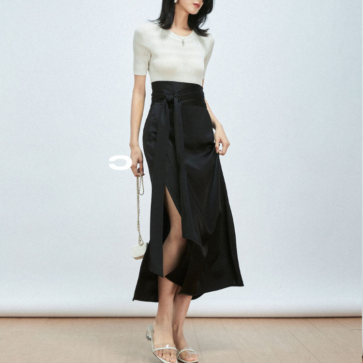 Double Sided Satin Full Arch Needle One Piece Tie Up Skirt