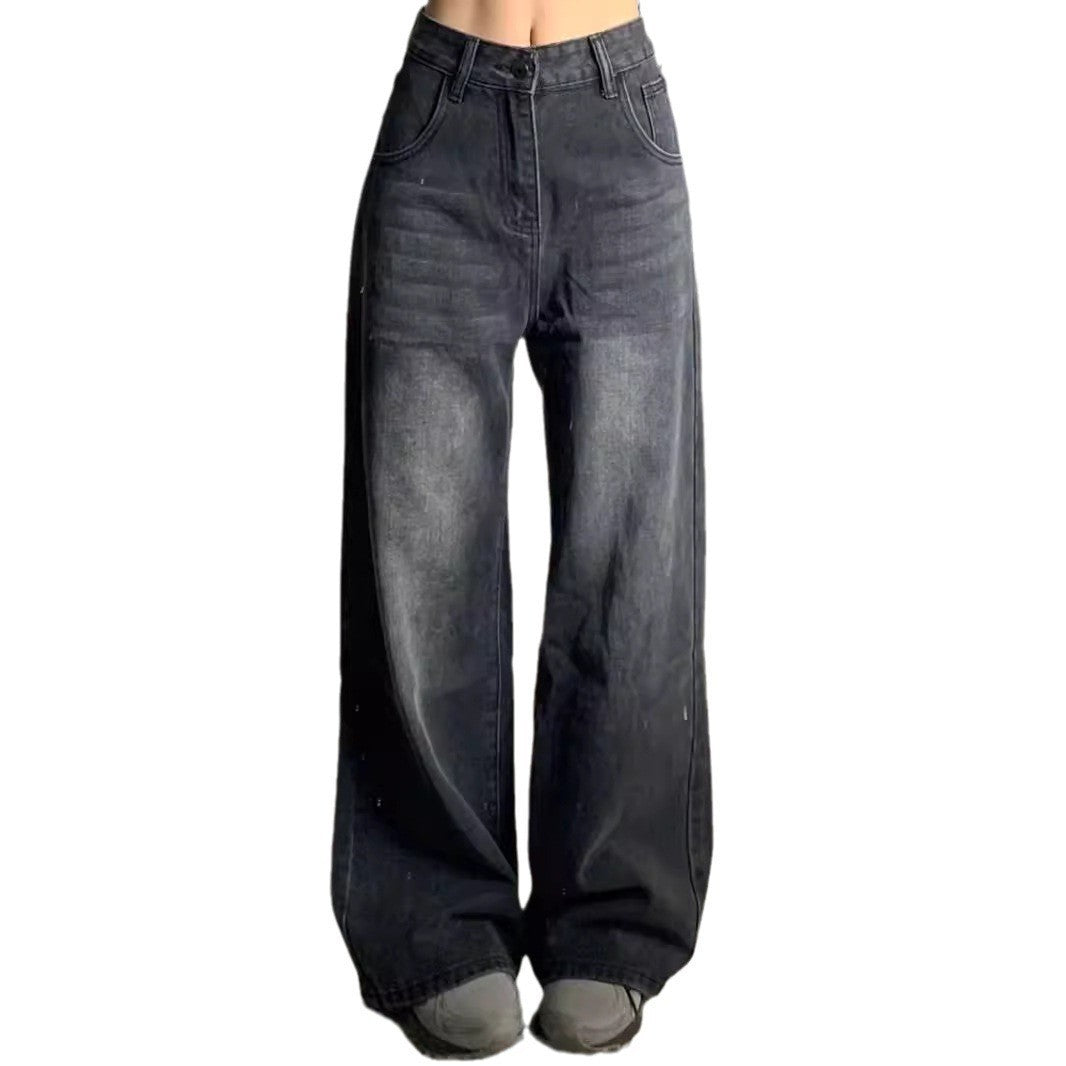 Washed Jeans Plus Size High Waist Loose Straight Wide Leg Pants