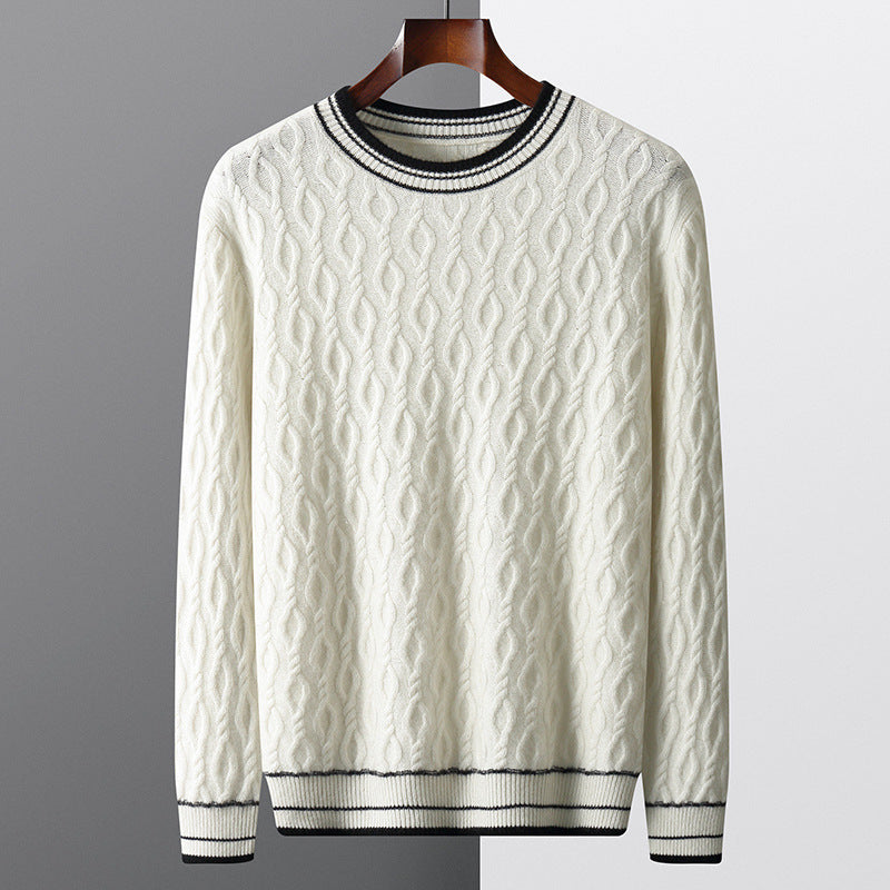 Efterår Vinter Herre Jacquard Colorblock Striktrøje Rund Hals Fortykket