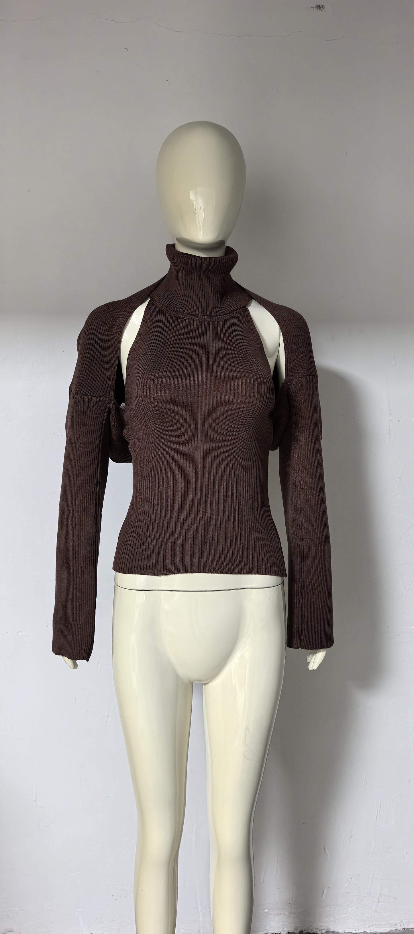 Sexy Backless Buckled Knit Vest And Long-Sleeve Shawl Two-Piece Set