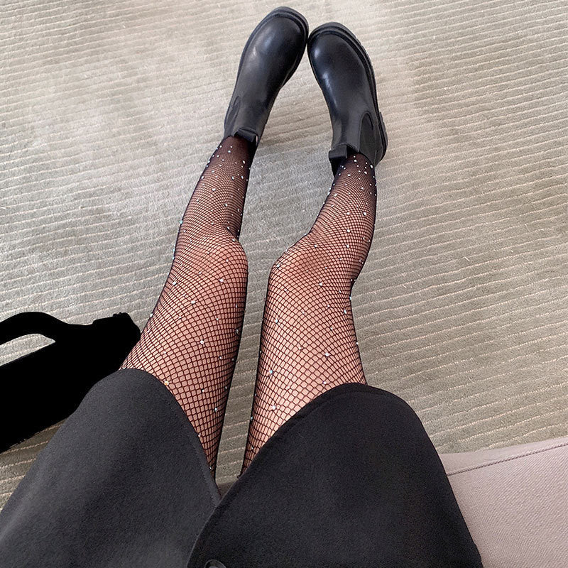 Women's European And American Hollow Hot Rhinestone Fishnet Socks