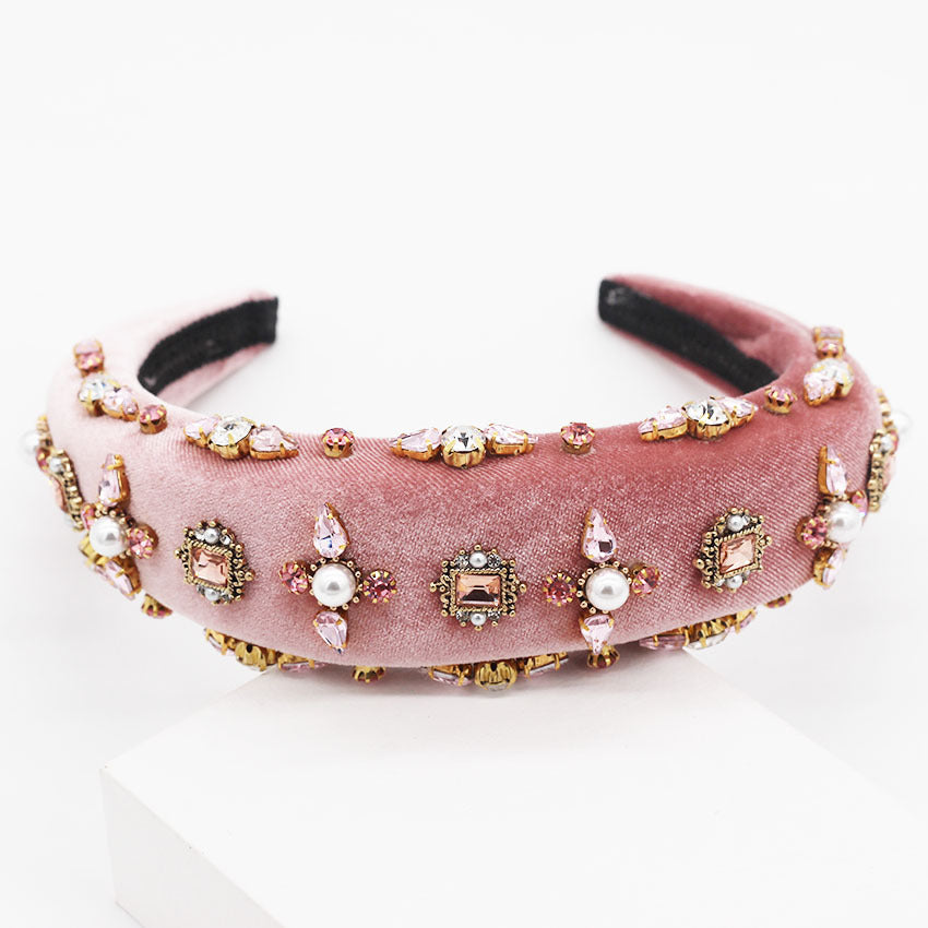 Pearl Diamond Geometric Rhinestone Flower Prom Headband