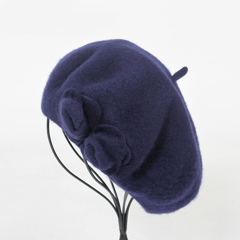 Beret Woolen Hat With Flowers To Keep Warm