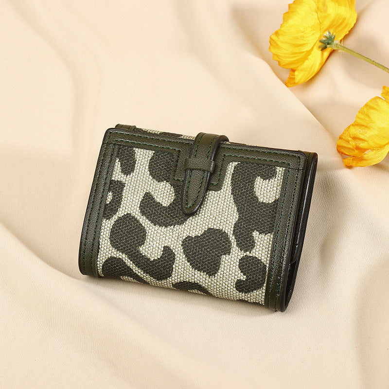 Women's Wallet Short New Leopard Print Pull-belt Multi-functional Large Capacity Tri-fold Retro Multiple Card Slots Clutch Card Holder