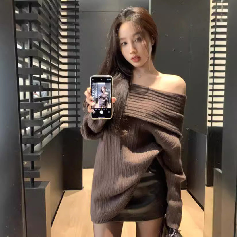 Idle Style Scarf Collar Solid Color Sweater Women's Loose Outer Wear Long Sleeve