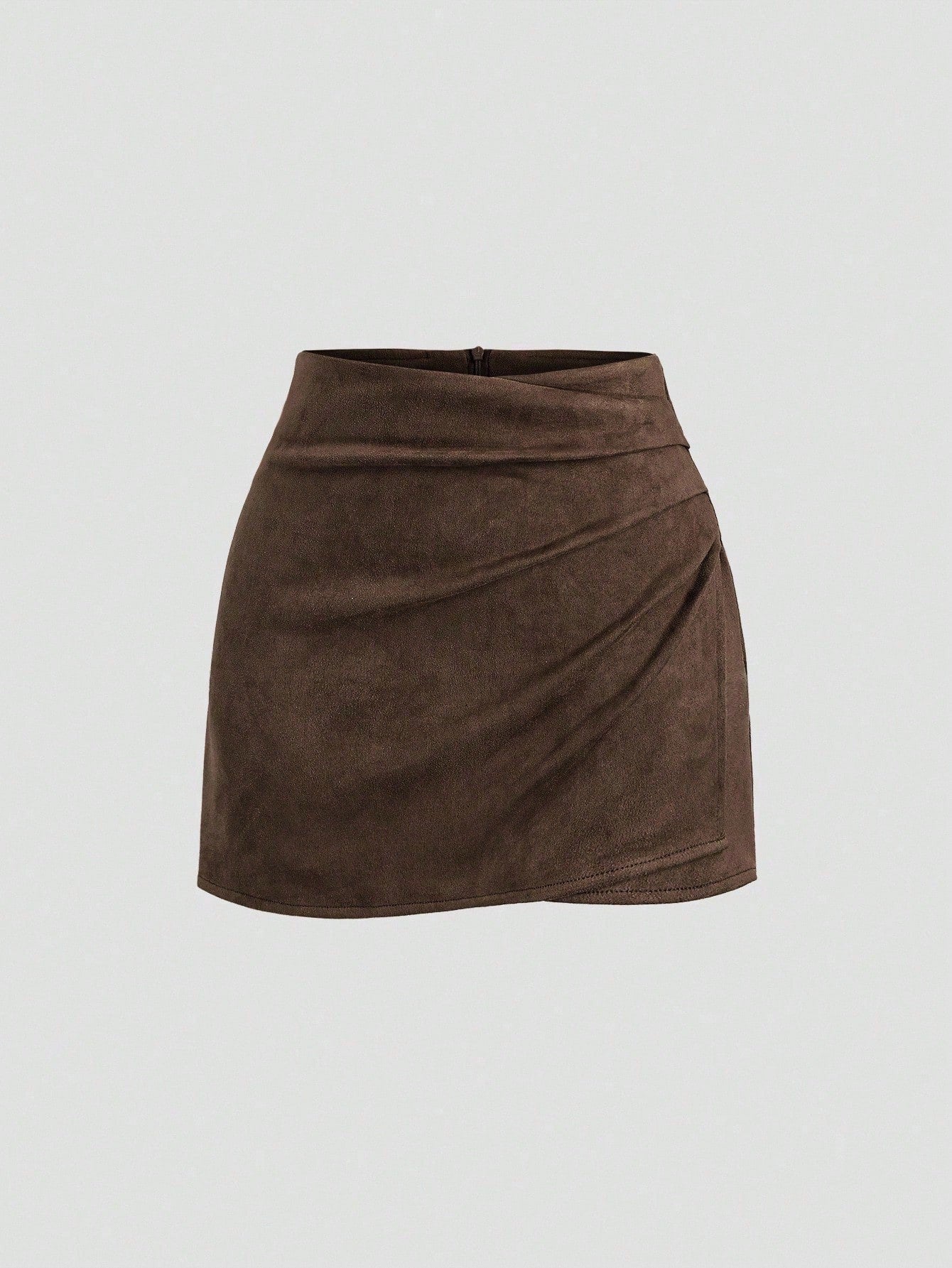 Solid-color Sheath Skirt With Pleats And An Asymmetrical Zipper For Women