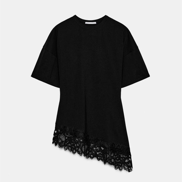 Women's Elegant Designer-Look Short-Sleeve Top With Lace-Patch Hem