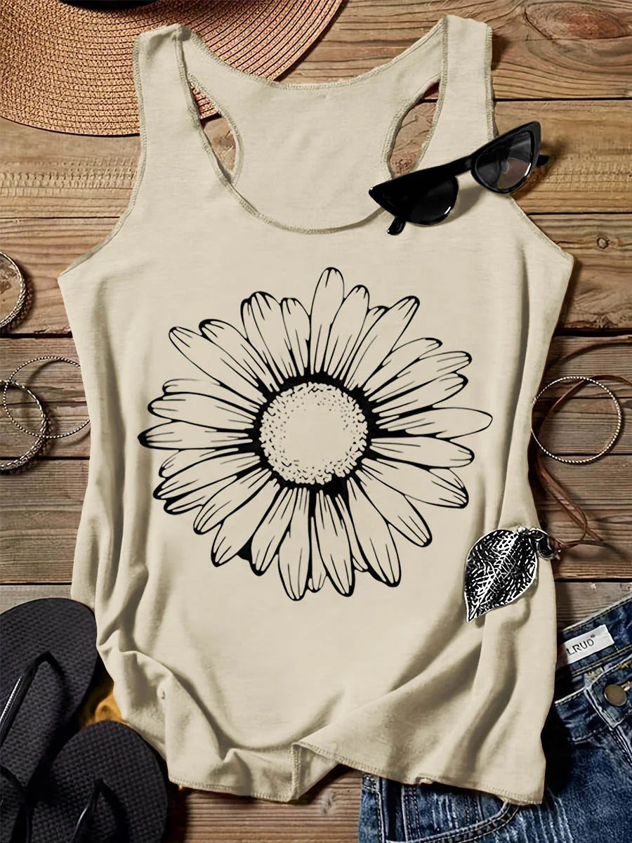 202 Casual Round Neck Narrow Edge Top Loose Sports Pattern Digital Printing Vest Women's Clothing