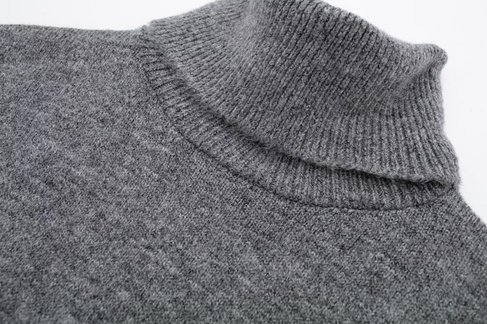 High-neck Long-sleeved Top With Pleated Mini Skirt Knit Set