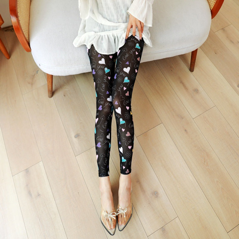 Fashionable Stretchy Mesh Pants With Printed Design