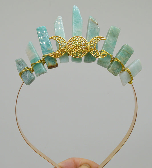 Natural Crystal Triple Golden Moon Headband