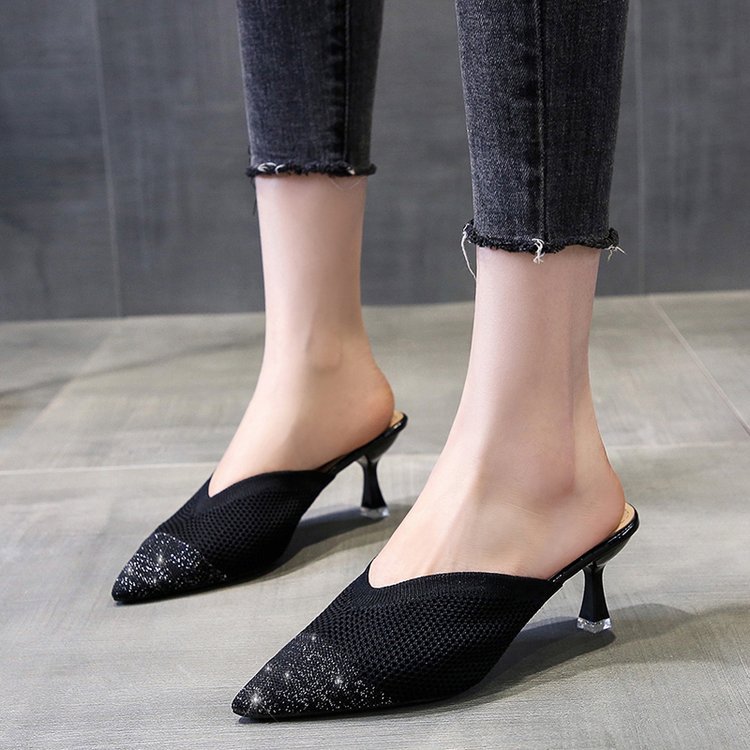 Summer New Woolen Women's Shoes Baotou Half-drag Women's Mid-heel Stiletto