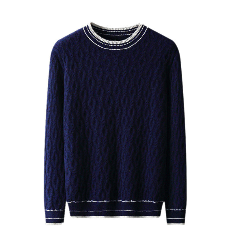 Efterår Vinter Herre Jacquard Colorblock Striktrøje Rund Hals Fortykket