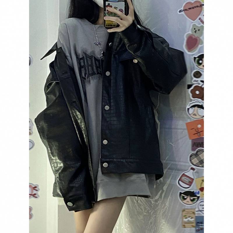 Women's Embroidered Pattern Leather Jacket