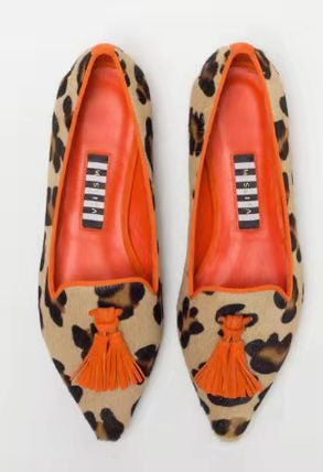 Women's Low-cut Pointed-toe Colorblock Tassel Flat Shoes