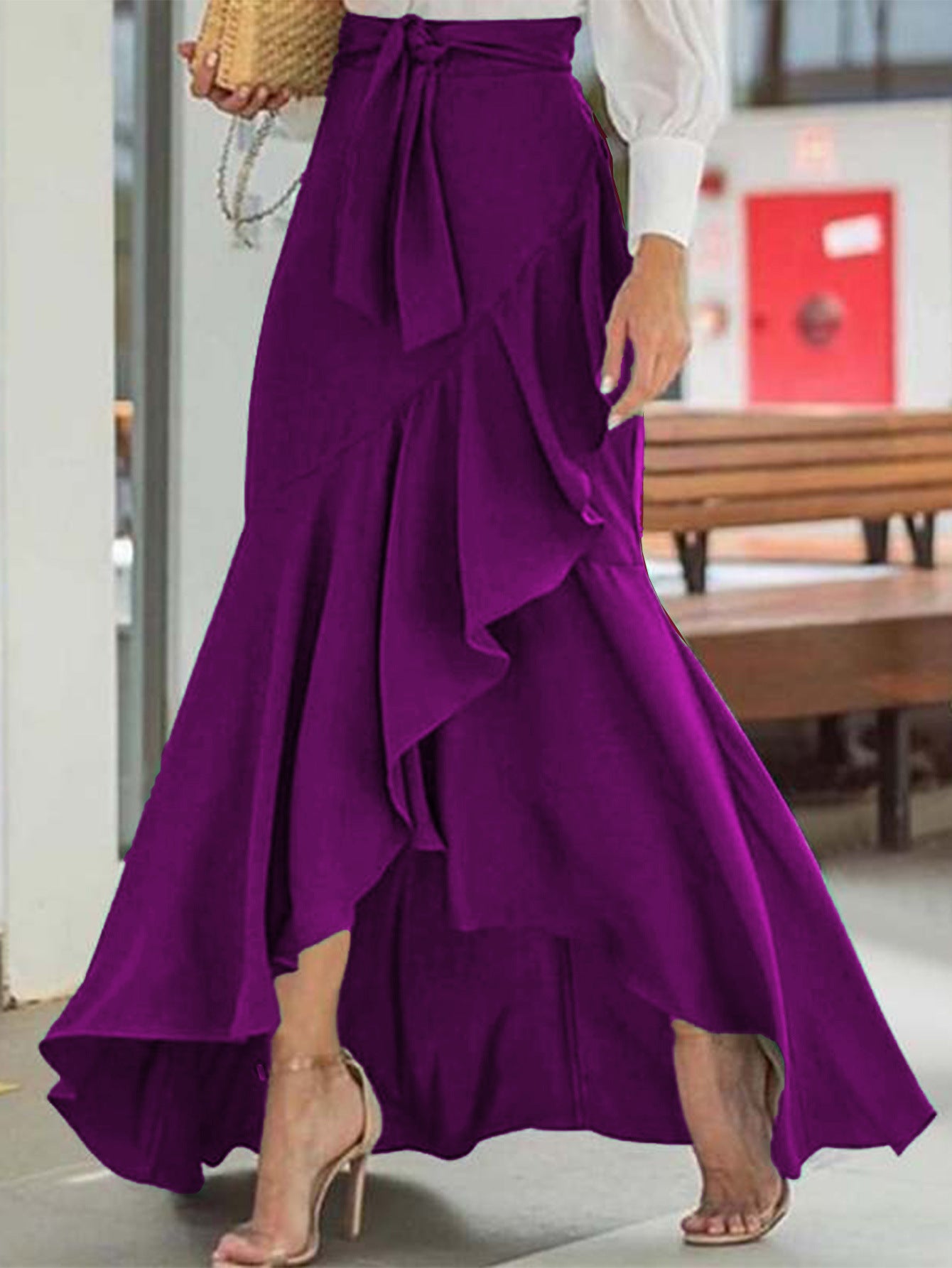 Belt Lace Sheath Fishtail High Waist Irregular Skirt