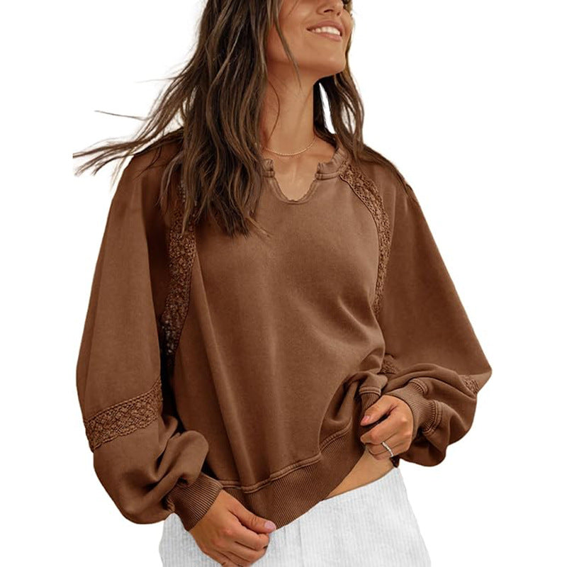 Dame Sweatshirt Afslappet V-hals Blonde Sweater