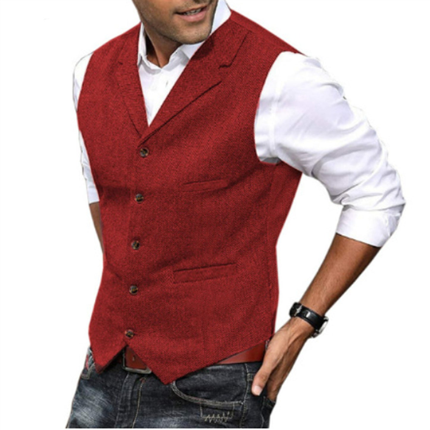 Herrevest Afslappet Ensfarvet Sildebensvest Slim Fit