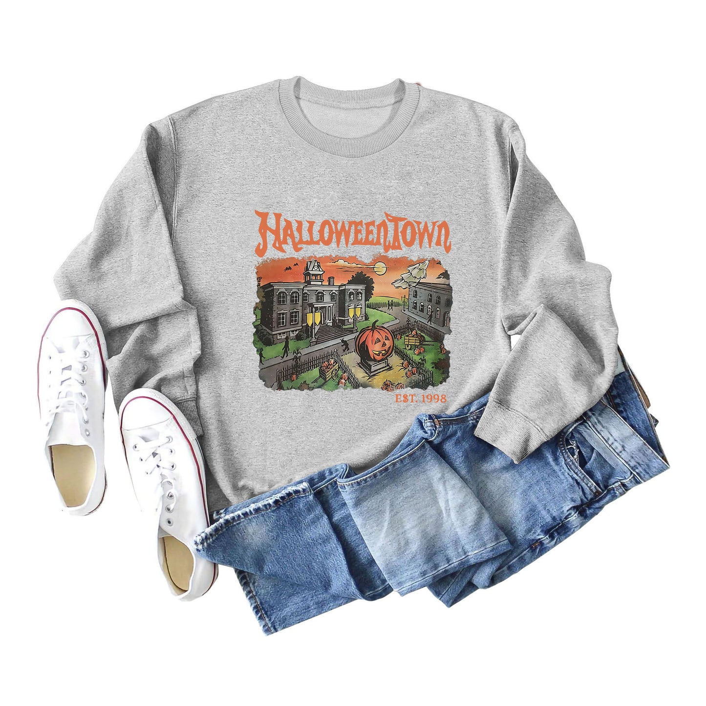 New Halloweentown Printed Sweater Loose All-match Round Neck
