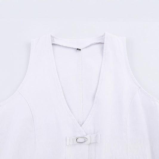 Snap-button Denim Vest Sleeveless Top For Women