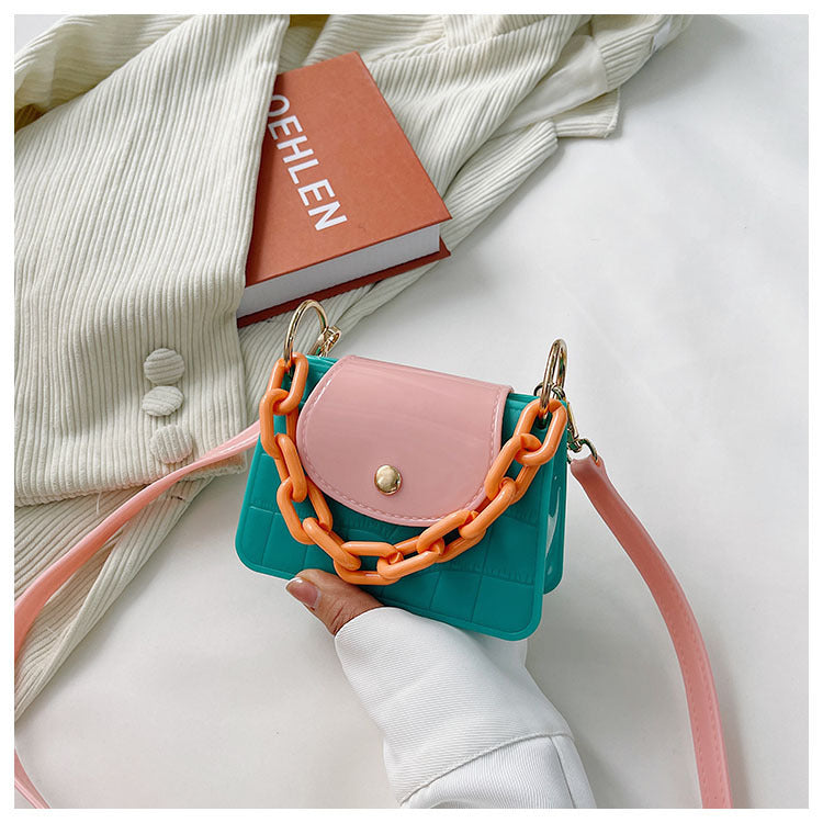 Macaron Contrast Color Jelly Bag Shoulder Messenger Bag Fashionable Mini Square Bag