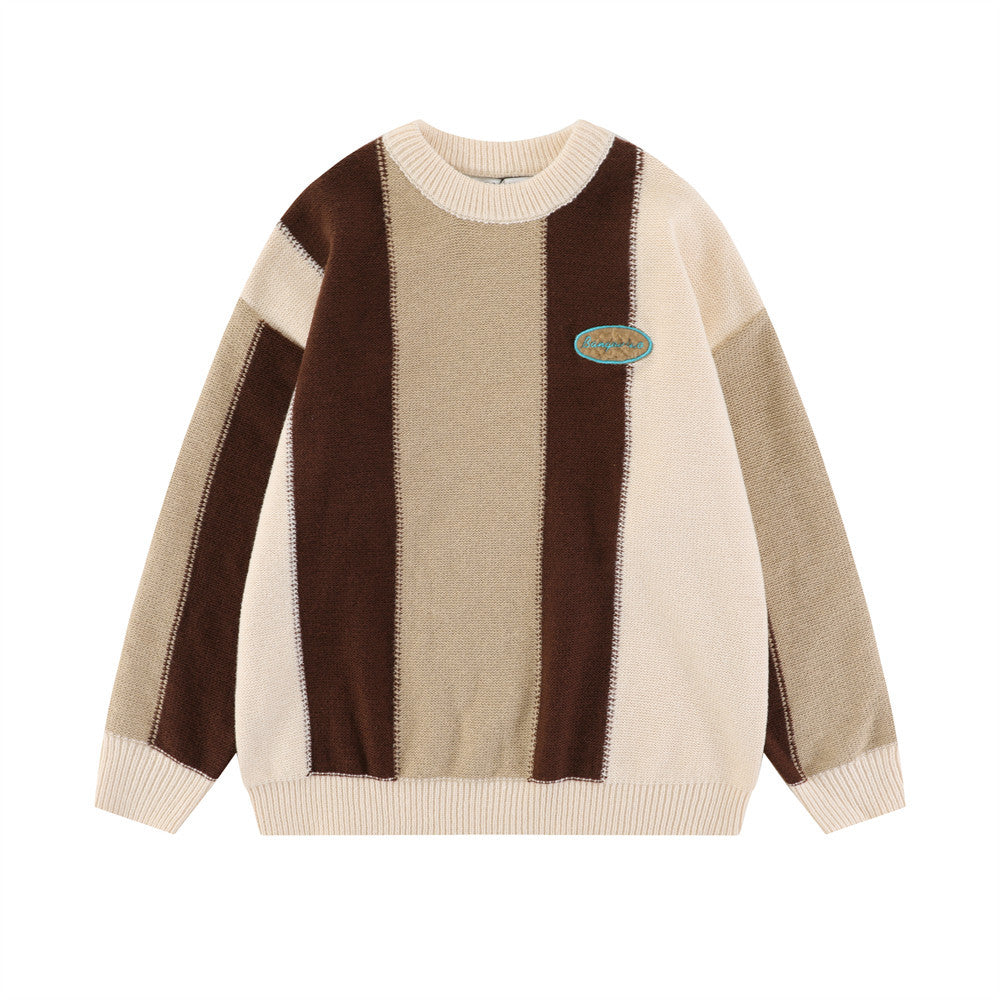 Fashion Brand Color Matching Stitching Vertical Stripes