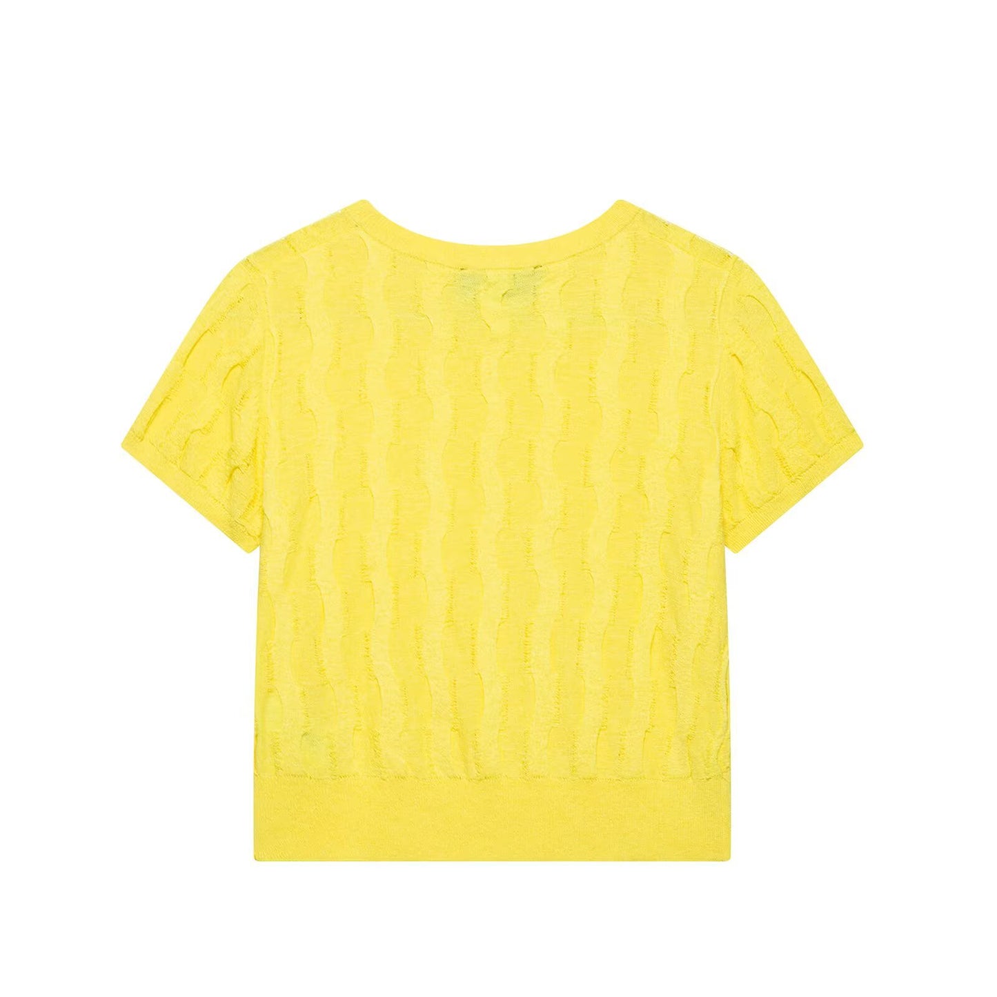 Female Solid Color Summer Texture Knitted Yellow Shirt