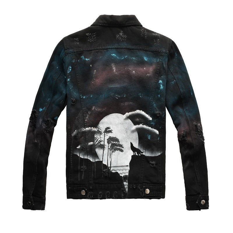 Men's Hand-painted Graffiti Slim Denim Coat