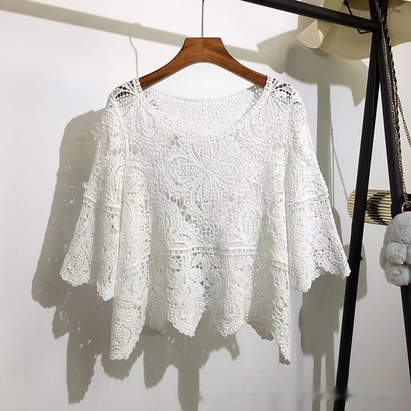 Beach Vacation Hollow-Out Crochet Blouse Top
