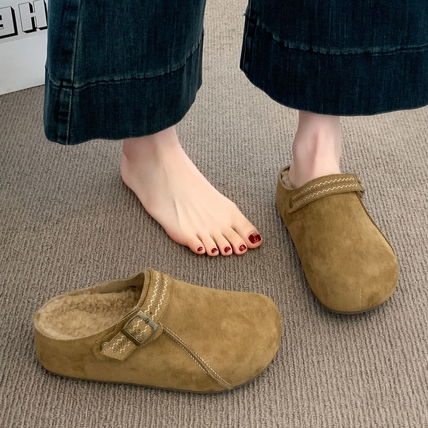 Thick Sole Half Slippers Women's Outer Wear New Autumn And Winter