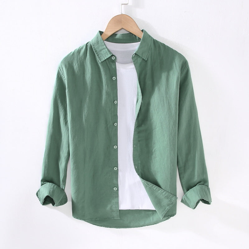 Spring And Summer New Long Sleeve Men's Cotton And Linen Shirt