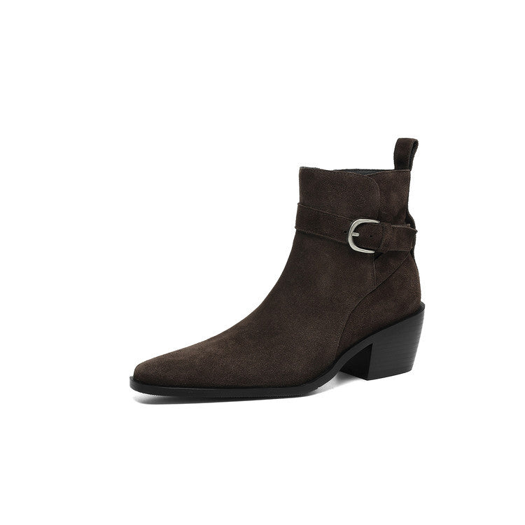 Suede Leather Chunky-heel Autumnwinter Fleece-lined Suede Boots
