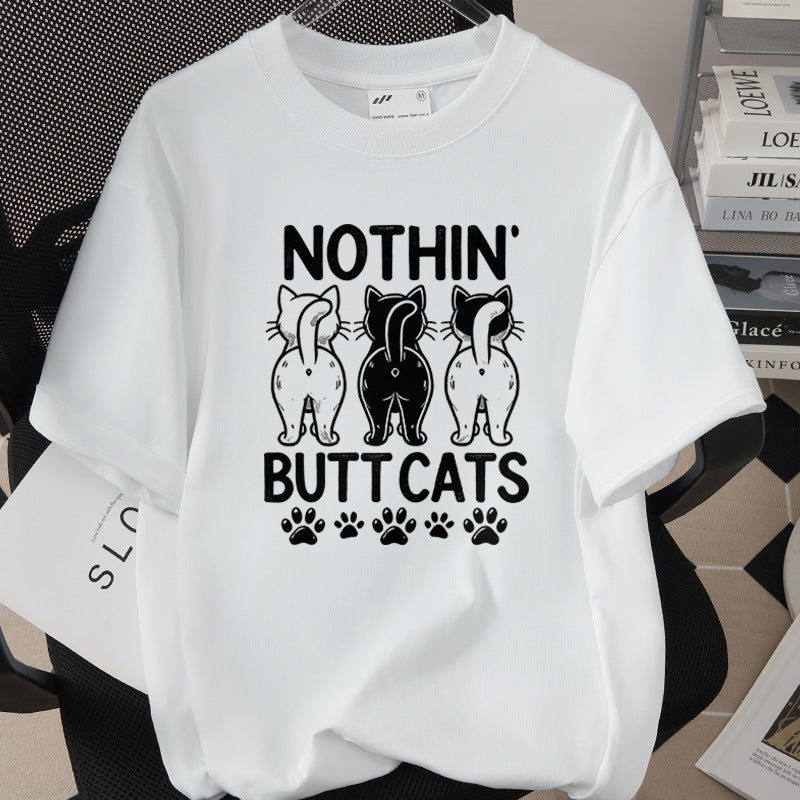 Cat-themed Creative Print T-shirt Simple And Trendy