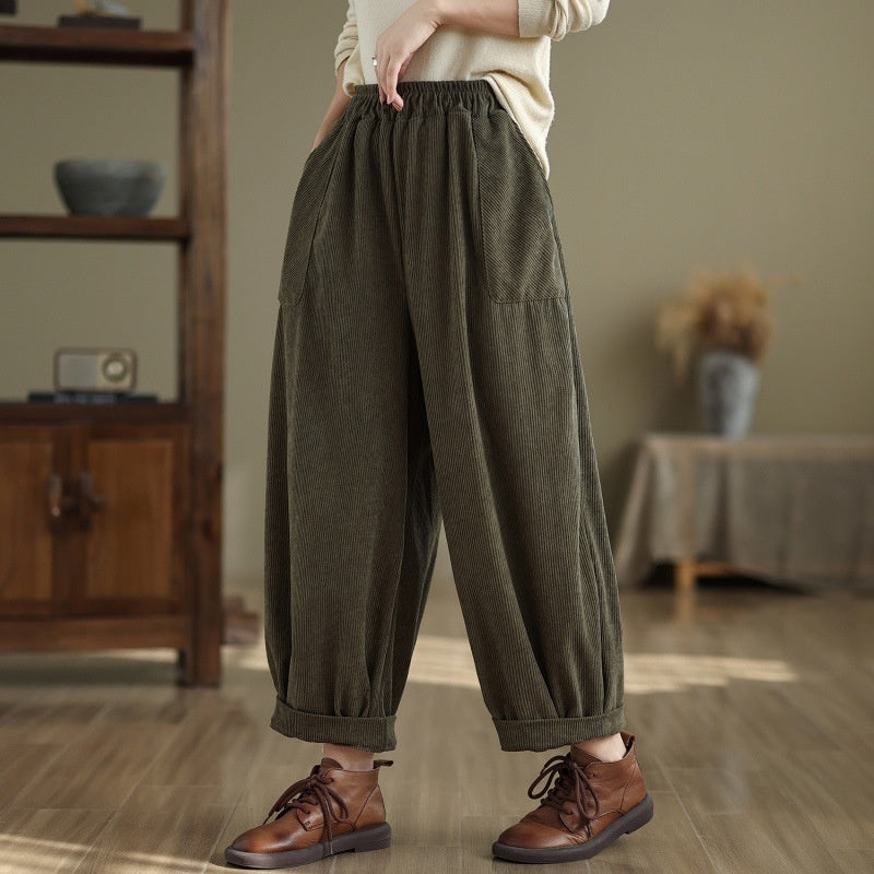 Large Pocket Corduroy Trousers Harem Pants Loose Bloomers