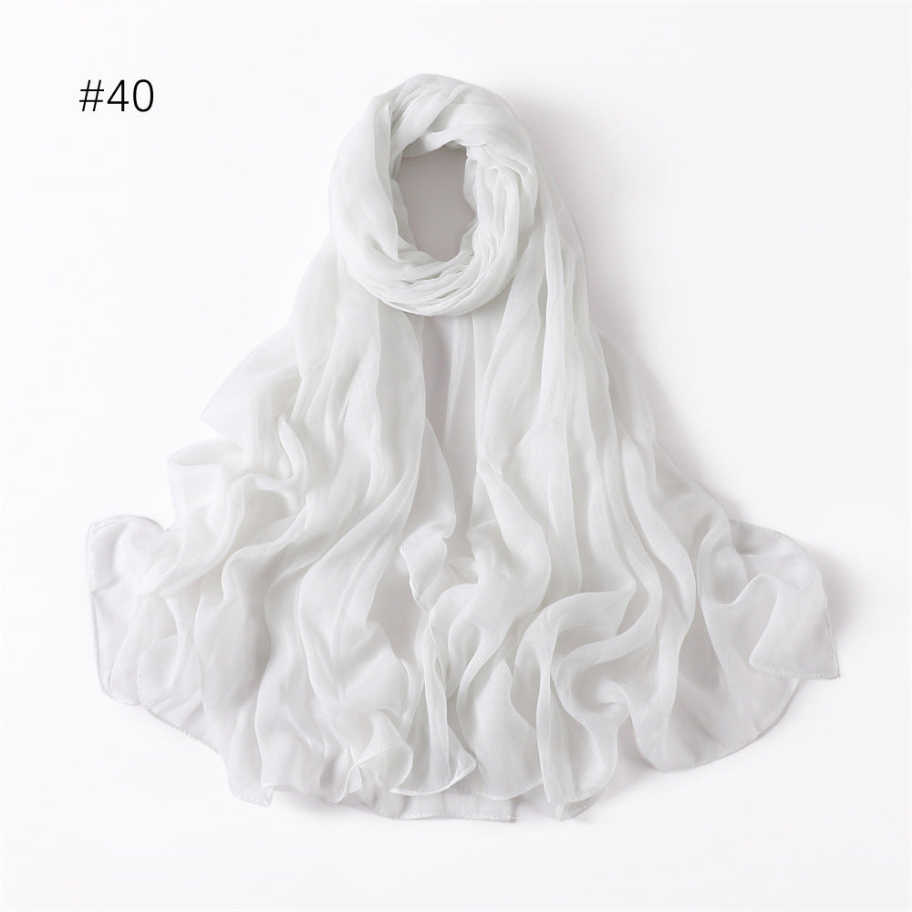 Classic Women's Pure Color Tulle Cotton And Linen Breathable Thin Scarf Silk