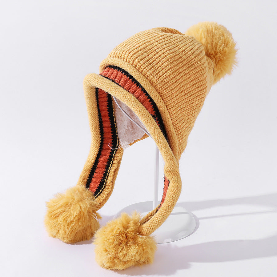 Ladies Knitted Hat Colorblock Casual Ear Guards For Warmth