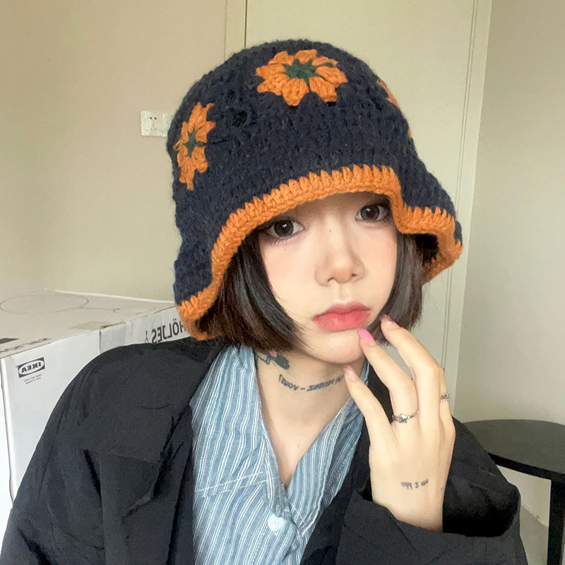 Female Face Small Crochet Hollow Basin Hat Male Cute Knit