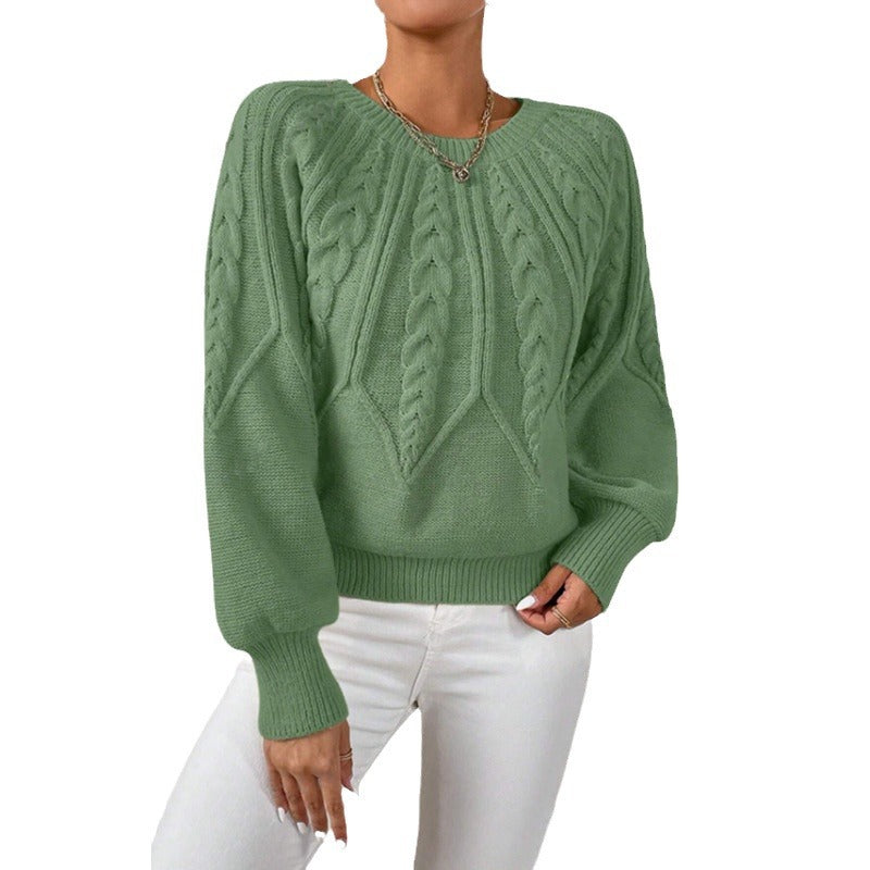 Round Neck Knitted Sweater Female Twist Thread Solid Color Versatile Casual Top
