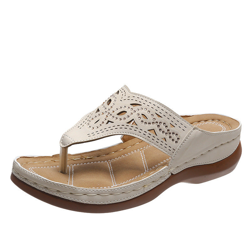 Women's New Large Size Hollow Rhinestone Platform Flip Flops
