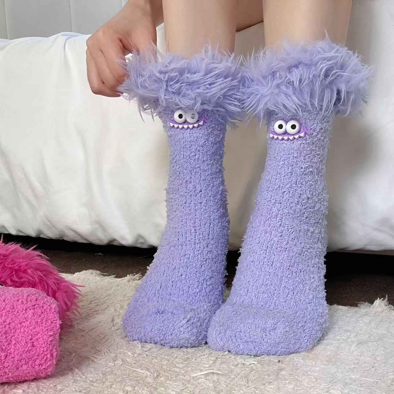 Store Mund Monster Plys Sokker Fleeceforet Tykke Varme Koralfleece