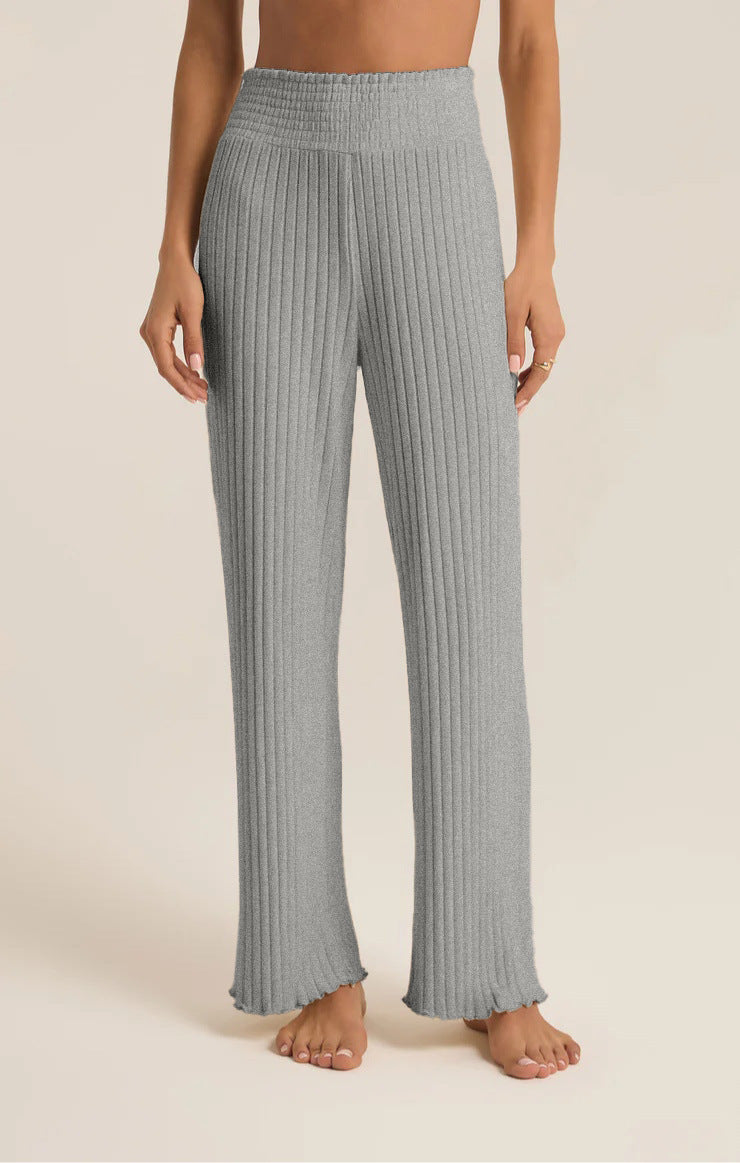 Ladies Sunken Stripe Brushed Loose High Waist Pants