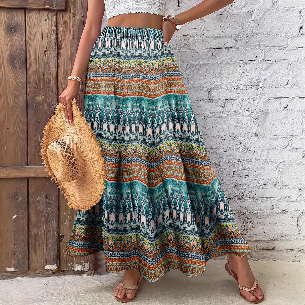 Women's New Casual Fashion Floral Print Midi Skirt