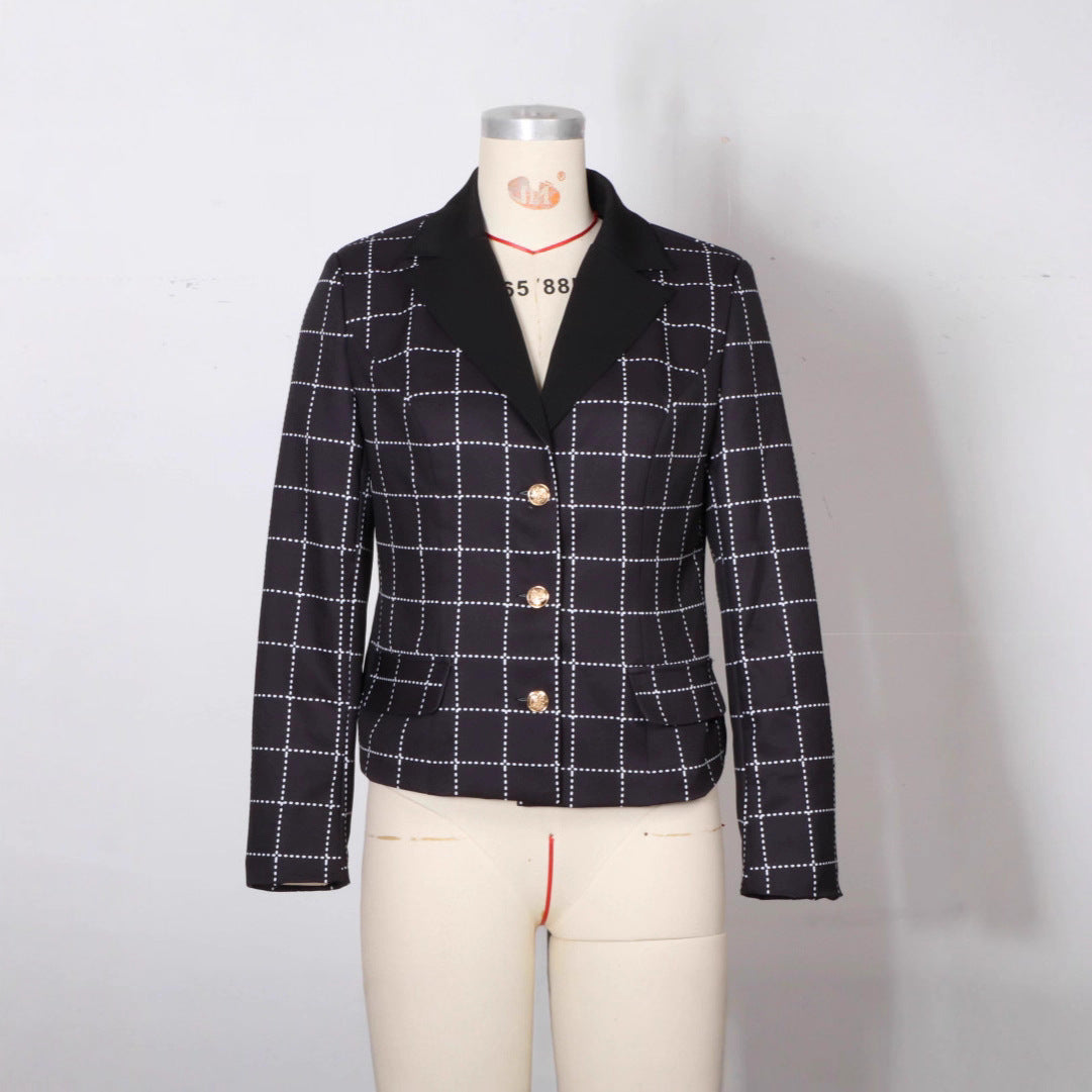 Womens Slim-Fit Casual Long-Sleeve Houndstooth Jacket