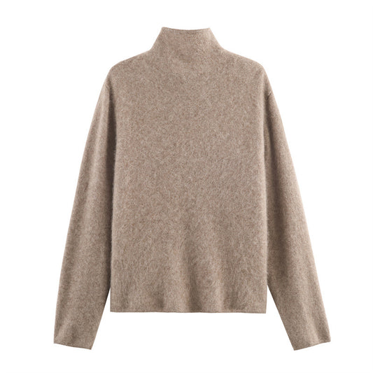 Korean-style Loose Casual High-neck Sweater Cardigan For Women