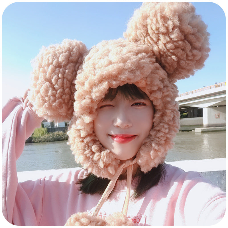Hat Girl Riding Warm Plush Big Head In Winter