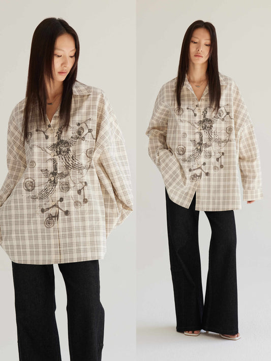 Plaid Beige Shirt Women's Loose Bf Sun Protection Coat