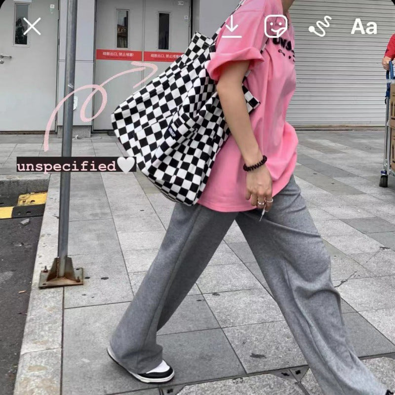 Korean Version Of Canvas Niche Checkerboard Check Shoulder Bag