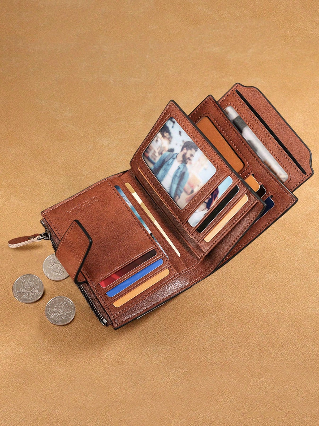 Vintage Genuine Leather Men'S Wallet with RFID Protection 12 Card Slots 2 Large Cash Compartments 1 Zippered Coin Pocket 2 SIM Card Slots for Men Wallet Purse Wallet Men Wallet Leather Small Wallet RFID Wallet