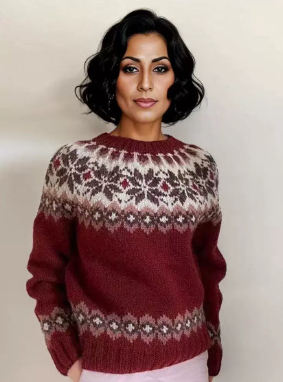 Mønstret Crew Neck Casual Sweater til Kvinder